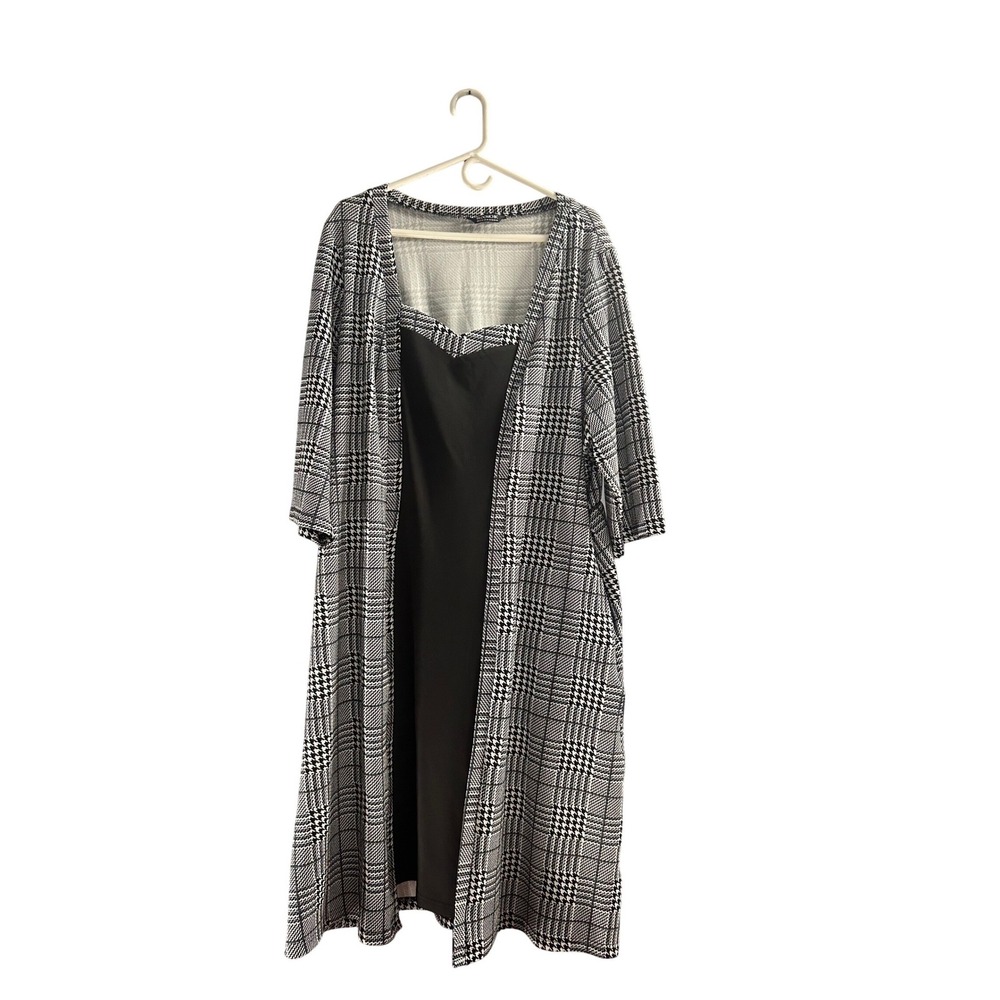 Dark Academia 2-in-1 Plaid Duster Overlay Black Midi Dress Curvy Plus Size NWT